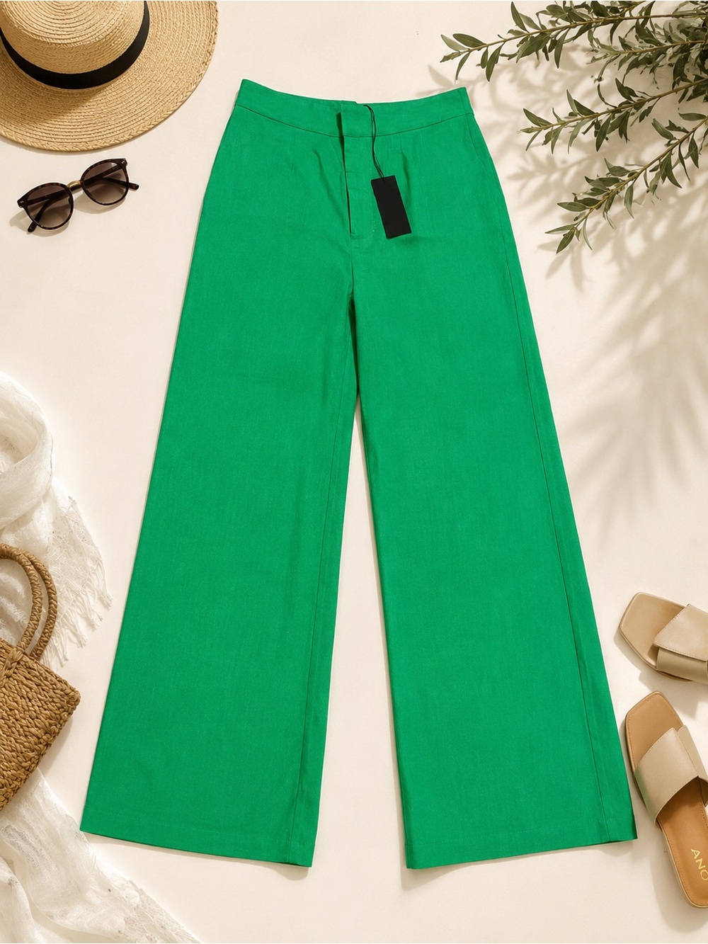 Gianni Bini Kelly Green Linen Blend wide leg pants, size 4, NWT, zip front